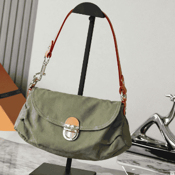 LV Green Denim Monogram-Pattern Shoulder Bag — Vintage-Style Crossbody